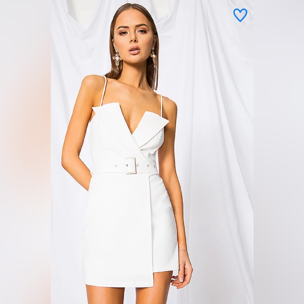 White Belted Blazer Dress